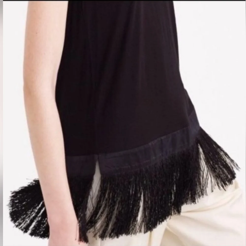 J.Crew Women Size S Solid Black Fringe‎ Tank Drape Top Tunic